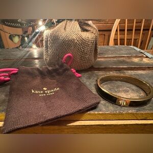 KATE SPADE~Hole Punch Spade 10mm Spade Hinge Gold & Brown Bangle Bracelet/dusty